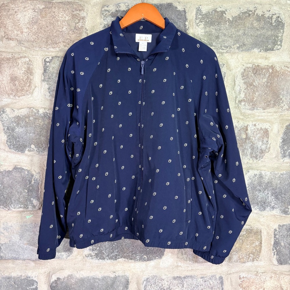 EP Pro Womens XL Navy Blue Geometric Print Full Zip Windbreaker Golf Jacket